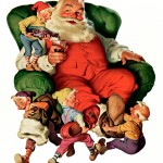 Święty Mikołaj razem z elfami.