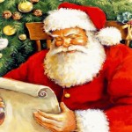 Święty Mikołaj czyta listę prezentów